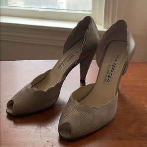 Via Spiga Pewter Snakeskin Heels